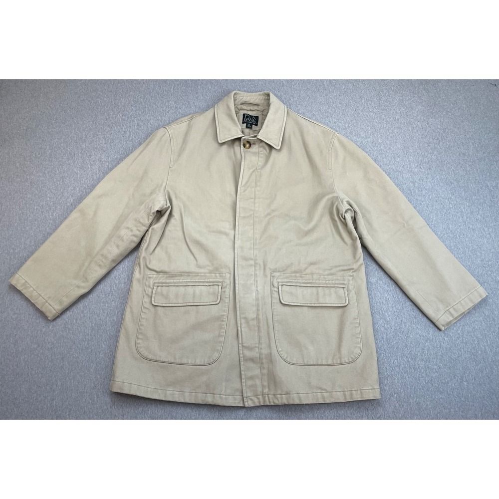 Jos A Bank Jacket Mens XL Beige 100% Cotton Lined Button Front Closure